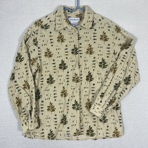 David Brooks Corduroy Button Up Top Womens Size 10 Trees Outdoor Theme